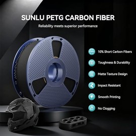 SUNLU Carbon Fiber PETG 3D Printer Filament 1.75mm, Increased Strength, High Stiffness, Heat Resistant, 10% Carbon Fiber, Compatible with Most 3D FDM Printers, 1kg Spool PETG-CF (Matte Black)