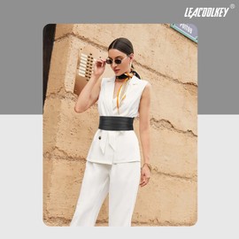 LEACOOLKEY Women Wide Leather Belt for Dress Wide Elastic Stretchy Belt for Women Obi Belt Wide Cinch Belt Thick Belt （Black,Suit for Waist Size 30"-34")