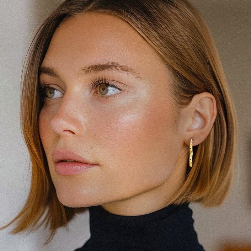 10K Yellow Gold Heart Hoop Earrings Medium Size Polished Love