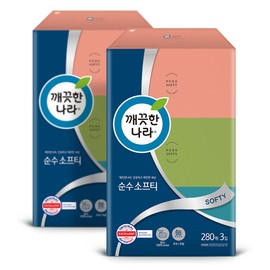Clean Nara Beauty Tissue Pure Softy 280 sheets, 3 packs, 2 packs / 깨끗한나라 미용티슈 순수 소프티 280매 3입 2팩