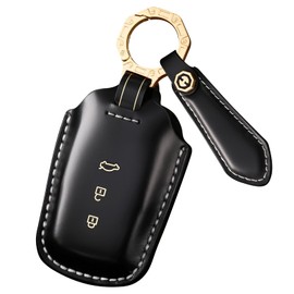 ontto Fit for Toyota 3-Button Key Holder Leather Car Key Bag Handmade Key Shell Glossy Key Fob Cover Compatible with Toyota Venza RAV4 Prime Sienna Land Cruiser Fortuner Mirai 2018-up Black