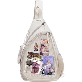 Geerlaqaly Ita Bag Kawaii Pin Display Chest Pack Single Shoulder Bag unisex, nylon,sports travel, anime exhibition, with coin purse, card bag, pin pendant,white
