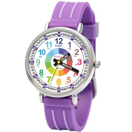 Kiddus Learning Watch for Kids Boys and Girls Analogue Watch with Time Learning Exercises Time Teacher Français Purple, Français Purple, Ribbon