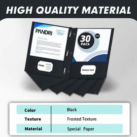 Two Pocket Folders, PANDRI 30 Pack Two Pocket Folders with Prongs, 3 Prong Folders Designed for Office and Classroom, Letter Size Black