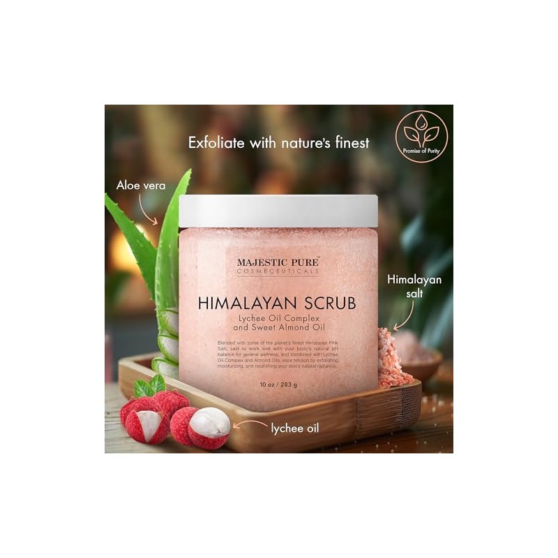 Majestic Pure Himalayan Salt Body Scrub with Lychee Oil, Exfoliating