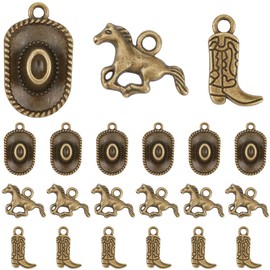SUNNYCLUE 1 Box 90 Pieces Western Cowboy Charms Cowboy Hat Charm Bulk Pack Vintage Alloy Hats Boots Horses Metal Cowboys Charm Tibetan Style for Jewellery Making DIY Crafts Necklace