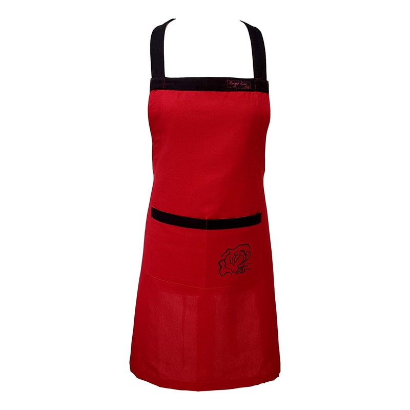 Ragged Rose Kitchen Apron, cotton, Red with Black, Unisex