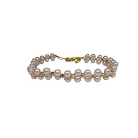 2 Row Bracelet Decorated with 4 mm Pink Shell Pearls and Gold Center, size 6-8 inches