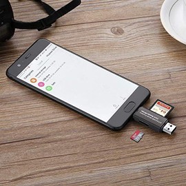 NDOOL Lector de Tarjeta USB 2.0, Micro USB, 2 en 1 Card Reader Compatible Tarjeta Memoria TF, SD y Micro SD, Black