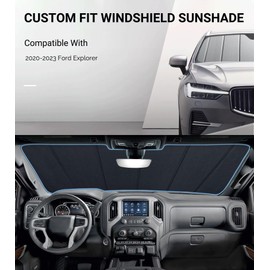 Pigenius Windshield Sunshade for Ford Explorer 2020-2025, Premium Grey Leather Finish