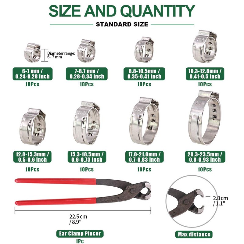 Keadic 81Pcs Single Ear Hose Clamps, 6-23.5mm Stepless Hose Clamps