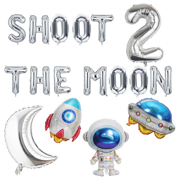 Space Party Decorations, 17Pcs Shoot The Moon Balloons Birthday Party Decorations for Outer Space 2nd Birthday Astronaut Themed Party Supplies