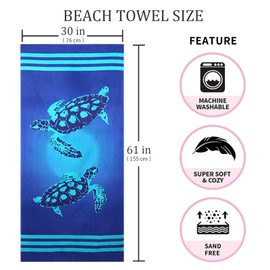 Auxory Beach Towel Microfiber 60"x30" Lightweight Sand Free Absorbent Quicy Dry Blue Turtle Travel Beach Towels Swim Pool Yoga Gym Camping for Women Men Girls Kids Beach Essentials Accessories Gift