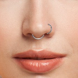 OKSOLE Titanium Septum Ring G23 Titanium Opal Septum clicker Hypoallergenic Nose Ring Hypoallergenic Septum Ring Hoops (No stone, 8mmx5mm)