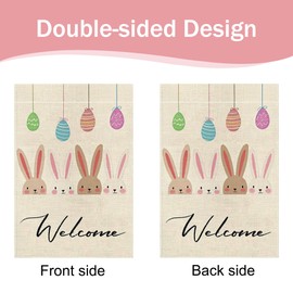 BreezyHue Bunny Easter Egg Garden Flag 12x18 Inches Burlap Double Sided Yard Welcome Easter Themed Outdoor Décor