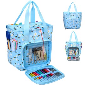 Knitting Storage Bag with Compartments Portable Yarn Storage Tote Large Capacity Crochet Organizer Oxford Cloth Waterproof Yarn Organizer Yarn Crochet Knitting Needle Sewing Bag
