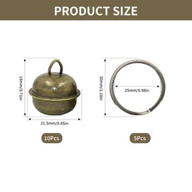 Verazquy 5 Set Extra Loud Cat and Dog Bells, Metal Pet Tracker Round Vintage Brass Bells with Split Ring, for Dogs Cats Harness Training and Potty Training Anti-Lost Training Bells