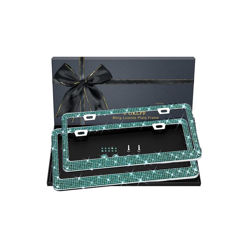 OKLPF Bling License Plate Frame for Women, 2PCS Sparkly License