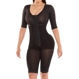 FAJAMIA 0710 Faja Body Shaper for Women, Fajas Colombianas Moldeadoras with Sleeves & Bra, Tummy Control Shapewear in Powernet, Knee-Length, 3-Row Hooks, Built-In Bra with 2-Row Hooks