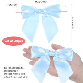 20Pcs Bows for Crafts 4.5" Pre-Tied Twist Tie Bows for Baby Shower Satin Ribbon Bowknot for Wrapping Gift Birthday Treat Bags (Baby Blue)