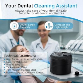 Ultrasonic Retainer Cleaner, 45kHz Retainer Cleaner Machine for Dentures, Mouth Guards, Aligner, Toothbrush Heads, Jewelry, 4 Modes Denture Cleaner with Digital Timer & 200ML Dental Cleaning Pod - Color: Black