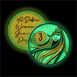 3 Year Sobriety Coin | A Sober Woman Triplate AA Chip | Glow in The Dark Anniversary Token Recovery Gift for Women