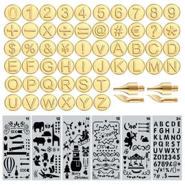 56Pieces Wood Burning Tips Number Symbol Wood Burning Tip Set for Wood Craft and Other Surfaces by Wooden Letters (Include 38 Numbers 18 Symbol and 6 Stencils)
