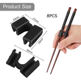 WOOXDYUK 8 pieces chopsticks helper, chopsticks auxiliary, plastic chopsticks clip, easy to use, for clamping things, children adults practice with chopsticks (black)