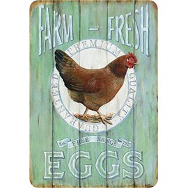 Schatzmix Tin Sign with Saying Farm Fresh Eggs Chicken Metal Sign Wall Decoration 20 x 30 cm Tin Sign