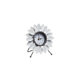 Foreside Home and Garden White Distressed Metal Flower Battery Operated Table Clock