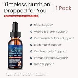 (2 Pack) 10 in 1 Magnesium Calcium Zinc Supplement with Vitamin C D3 K2, Glycinate Mag Vegan Liquid Drops Plus L-Theanine Boron Sea Moss Extract, Bone