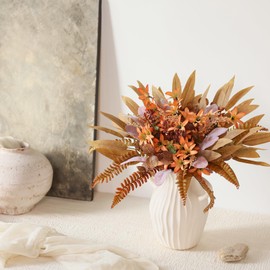 Artificial Greenery Stems Box Set for Fall Decor (Pack of 70pcs) with 8 Kinds of Faux Plants and Fake Flowers for Autumn DIY Wedding Bouquet Table Centerpieces and Floral Arrangement (Brown & Orange)