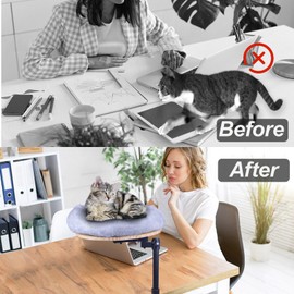 Cat Desk Bed - 360°Rotating,Height Adjustable & Liftable,Perfect Cat Hammock for Your Desk,Wooden Tray,Removable Nest for Easy Cleaning,Supports Up to 45LBS