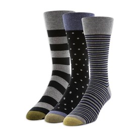 GOLDTOE Hampton Men's Gold Toe Dress Stripe Dots Crew Socks 3 Pack Size 6-12, Navy