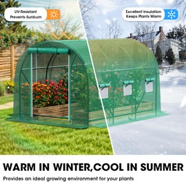 Grezone Walk-in Greenhouse Upgraded Green House with Dual Zippered Screen Doors & 6 Screen Windows Heavy Duty Plastic Plant Warm House with Reinforced Frame (10x7x7 FT)