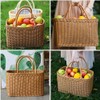 Sewroro Picnic Basket with Handles Handmade Plastic Woven Basket Multifunctional