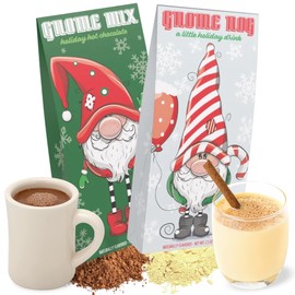 Gnome Mix Holiday Hot Chocolate and Eggnog, Individual Packets of Powder Drink Mixes, Christmas 2024 Stocking Stuffers, Pack of 2
