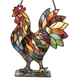 Rooster Ornaments Decor for Window Hanging, Gift for Rooster Lovers, Farm Animals Home Wall Room Hanging Decorations, Flat 2D Acrylic Ornament
