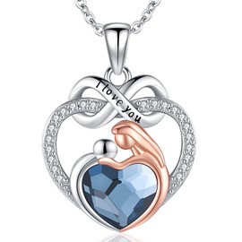 Odinstone Mother's Day for Mum 925 Sterling Silver Mother and Daughter Pendant Chain for Women Mother Child Jewellery Gifts for Mother Daughter, Sterling Silver, Crystal