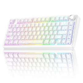 AULA F75 Pro Wireless Mechanical Keyboard with Knob,75% Hot Swappable Custom Gaming Keyboards,RGB Backlit,Pre-lubed Switches,Side Printed PBT Keycaps Creamy Sounding Computer Keyboard, Line White
