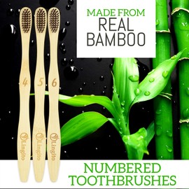 Lingito 6-Pack Natural Charcoal Bamboo Toothbrushes | BPA Free Soft Bristles | Compostable, Eco Friendly, Natural, Organic & Vegan Toothbrush Pack | Individually Packaged & Numbered Active Brushes