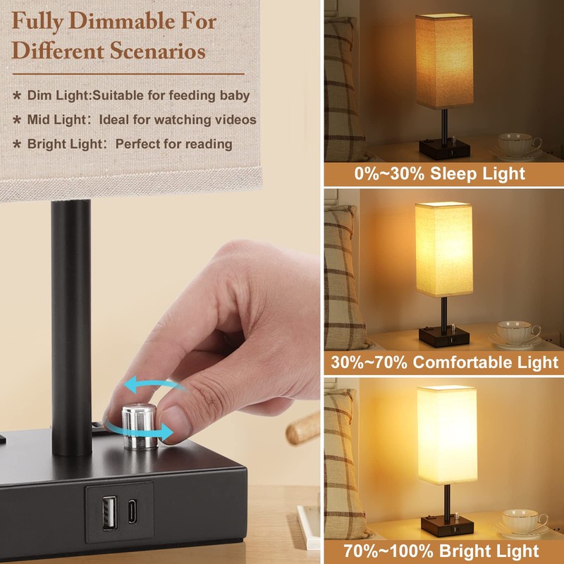 aooshine Fully Dimmable Nightstand Lamps Set of 2 - Table