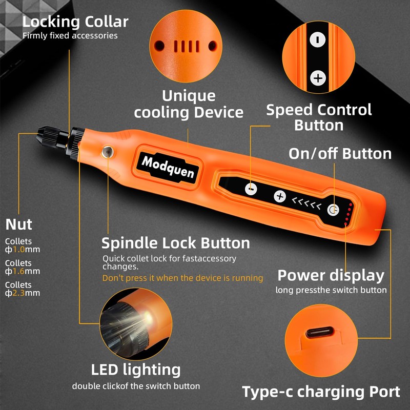 Mini Cordless Rotary Tool Kit, 5-Speed and USB Charging with