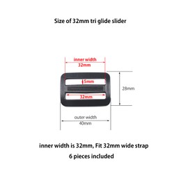Ahijklmn Tri Glide Slides Plastic Adjustable Webbing Bar Slide Strap Adjuster Clip Slider Buckle Black (32mm - 6 pcs)