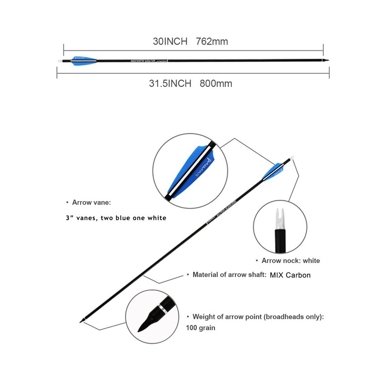 PANDARUS Archery 30Inch Carbon Practice Hunting Arrows with Removable for