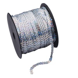 Leliafleury 91 Meter Sequin Trim 6mm Flat Round Sequins Laser Silver Sequins String for DIY Crafts Sewing