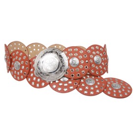 Women's 3 1/2" (90 mm) Wide Boho Disc Concho Leather Belt, Orange | xxl - 51" (129 cm) end-to-end