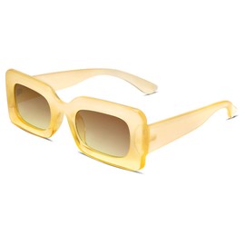 SOJOS Retro 90s Nude Rectangle Sunglasses Womens Mens Trendy Chunky Glasses Gradient Yellow Frame Yellow Lens