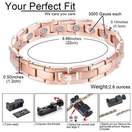38 Titanium Magnetic Bracelet Fashion Health Bracelets (Rose Gold, 7.8(inch))