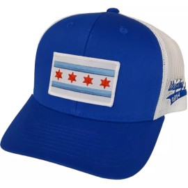Peerless Embroidery Chicago Flag and Wrigley Field Trucker Mesh with patch Snapback Royal/White